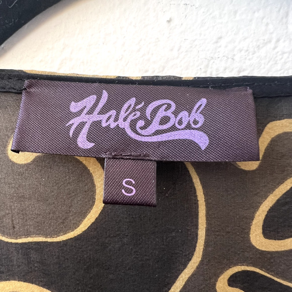 HALE BOB Silk Blouse Sheer Black Abstract Foral Long Sleeve V Neck Jeweled Small - Picture 3 of 9